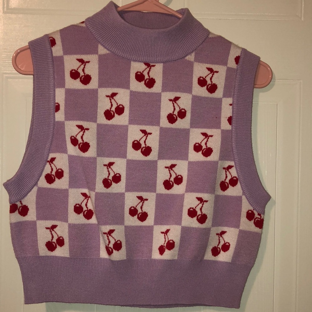 NWOT Forever21 Cherry Checkered Sweater Vest